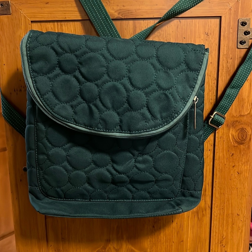 Thirty One Vary You Quilted Dot Backpack Purse in Jade Green some wear on straps